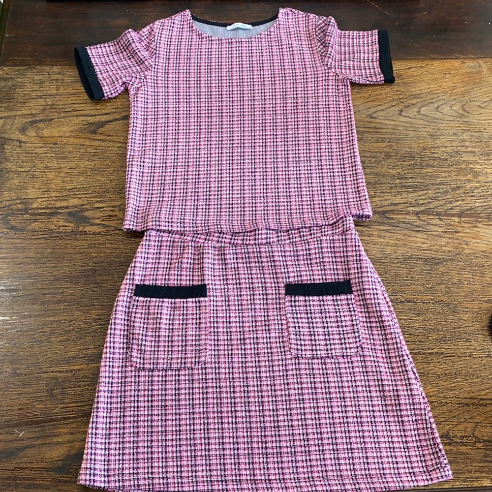 Zara Pink and Black Midi Skirt Set